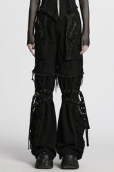 Black Stitching Mesh Unedged Detachable Women's Punk Pants